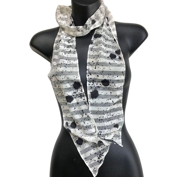 Vintage Black and White Ink drops Scarf Retro Fall Scarf hair scarf Mid Century - Picture 1 of 5